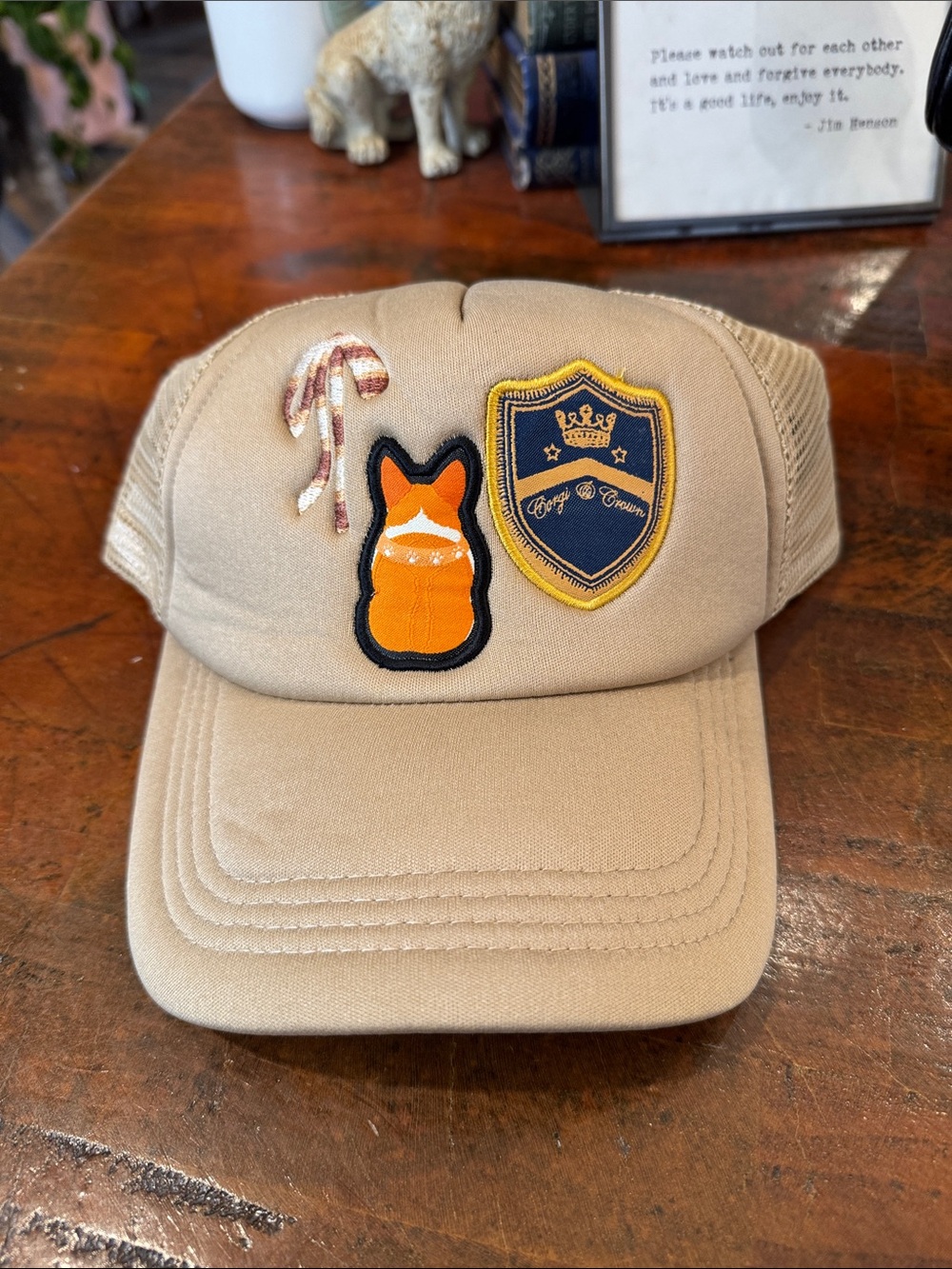 Kids Beige Patch Truckers Cap with Orange Fox Patch